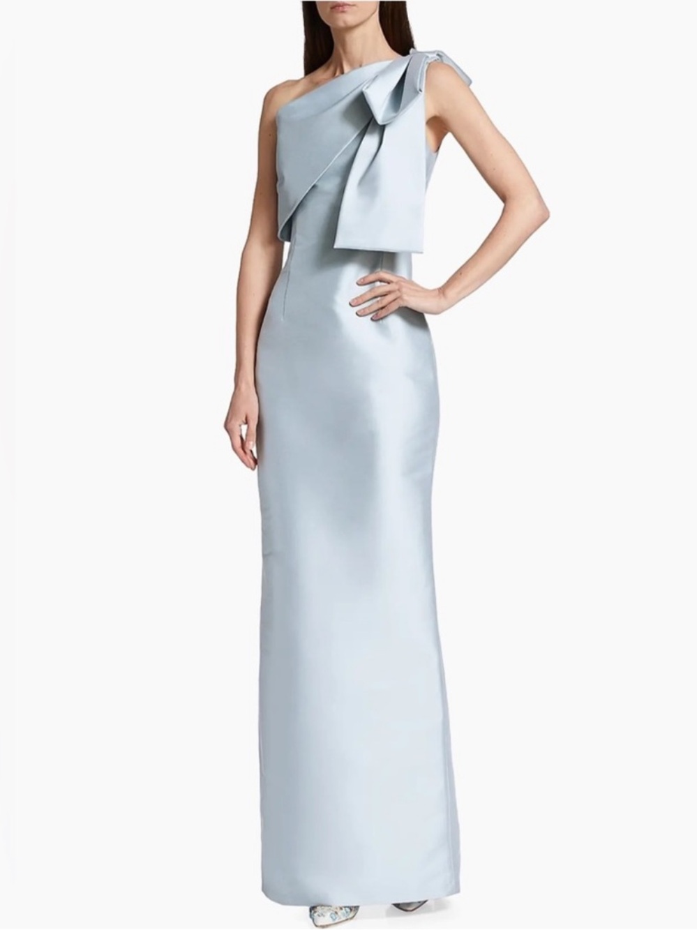 Sachin & Babi Bonnie Ash Blue Mikado One Shoulder Gown